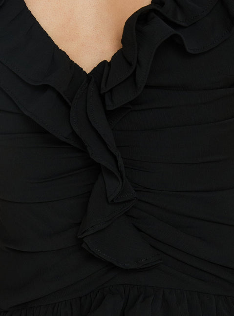 Fawnia Frill gerafftes Minikleid Schwarz