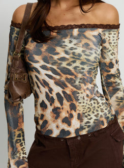 Mochapella Off The Shoulder Top Animal