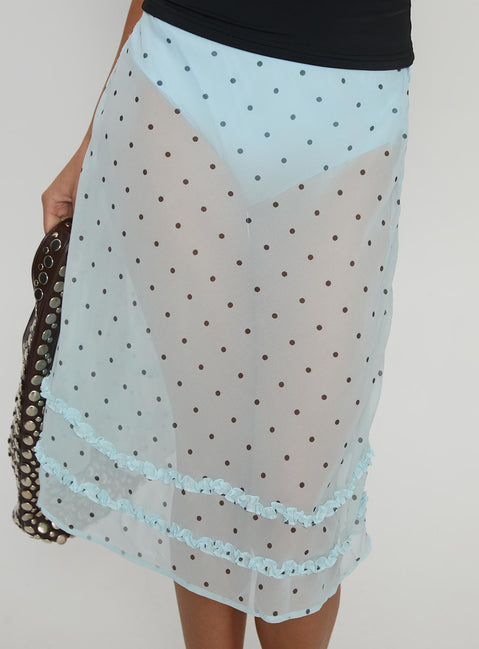 product Princess Polly Lyza Sheer Midi Skirt Blue Polka Midi Skirts 