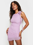 Front view of model wearing  front Princess Polly Asymmetric Neckline  Lorello Mini Dress Purple