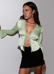 Front view of model wearing  front Princess Polly Full Sleeves Scoop Neck  Hunton Long Sleeve Top Green