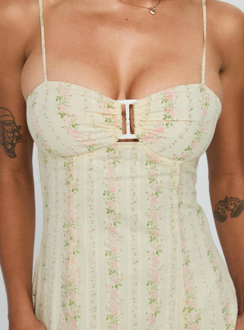 back view of model wearing Princess Polly Peppie Mini Dress Multi Floral Sweetheart Neckline 