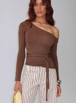 Kastor One Shoulder Long Sleeve Top Chocolate