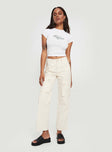 Front view of model wearing  front Princess Polly High Waisted Pants  Befort Cargo Pants Beige