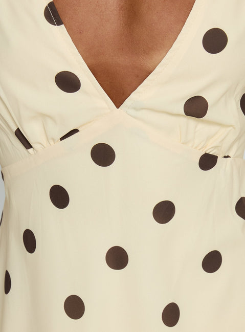 Nellie Mini Dress Lemon / Brown Polka Dot