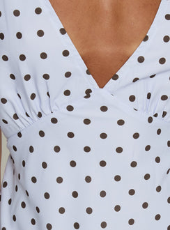 Nellie Mini Dress Blue / Brown Polka Dot