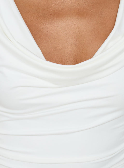 Miraculous Cowl Neck Twist Back Top White