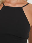 Top High neckline, adjustable straps with cross-over detail at back, raw edge hem Good stretch, lined bust