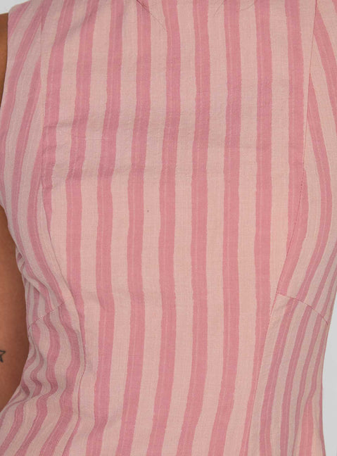 back view of model wearing Princess Polly Auggie Mini Dress Multi Boat Neck 