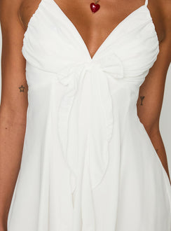 back view of model wearing Princess Polly Moon Quartz Mini Dress White Plunger 