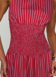 Lilienne Cotton Poplin Maxi Dress Red Stripe