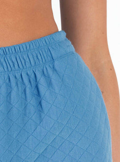 Matching set Quilted material Crop top Fixed straps Invisible zip fastening at side High waisted shorts Elasticated waistband