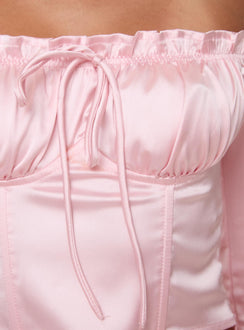 front view of model wearing Princess Polly Lullers Long Sleeve Top Pink Full Sleeves Square Neck 