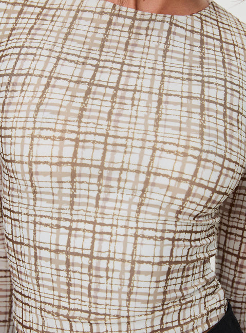 product Princess Polly Blissie Long Sleeve Top Beige Full Sleeves Crew Neck 