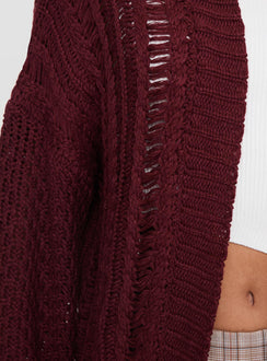 Abner Cable Cardigan Burgundy Princess Polly  Cropped 