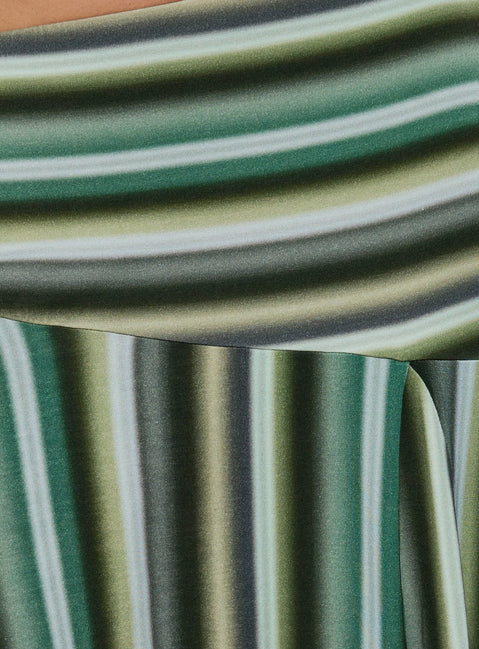 Crafted with Desidera Asymmetrical Midi Skirt Blue Multi Stripe womens-skirts in flared and fitted style detail Princess Polly