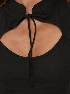 Ellisea Cap Sleeve Top mit Bindedetail Schwarz