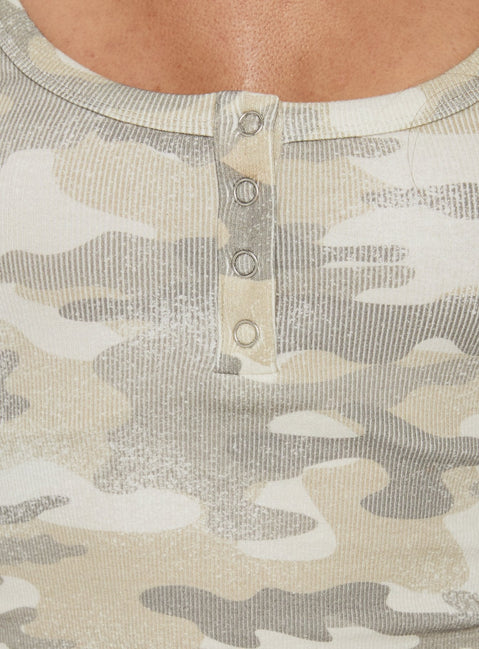 Islana Henley Tank Top Camo