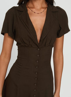 Pique Button Down Mini Dress Brown