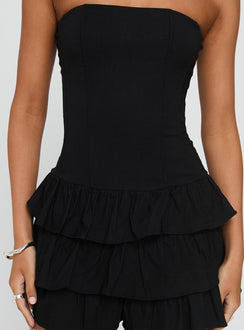 Valentia Tiered Mini Dress Black