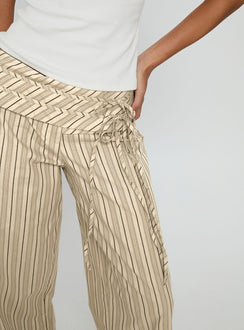back view of model wearing Princess Polly Seneca Wrap Pant Beige Stripe Mid Rise Pants 
