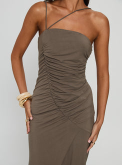 Romanie One Shoulder Ruched Maxi Dress Taupe