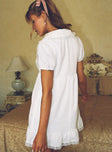 back view of model wearing Princess Polly Penelofie Mini Dress White V-Neck 