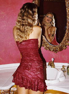 Hailees Lace Strapless Mini Dress Red Tall