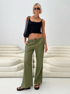 Front view of model wearing  front Princess Polly High Waisted Pants  Nalinee Pants Olive