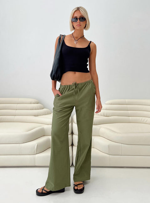 Front view of model wearing  front Princess Polly High Waisted Pants  Nalinee Pants Olive