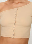 one shoulder top Cropped fit, press clasp fastening at front