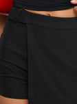 Belt looped waist, zip &amp; clasp fastening, faux back pockets