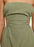 Sage romper Strapless style, inner silicone strip at bust, open back with tie fastening detail
