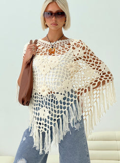 Joanes Crochet Poncho Beige Princess Polly  long 