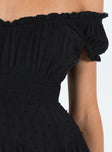 Front view of model wearing  front Princess Polly Square Neck  Anastasiya Mini Dress Black