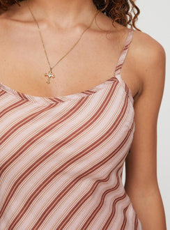 side view of model wearing Princess Polly Rianne Maxi Dress Pink Stripe Scoop Neck 