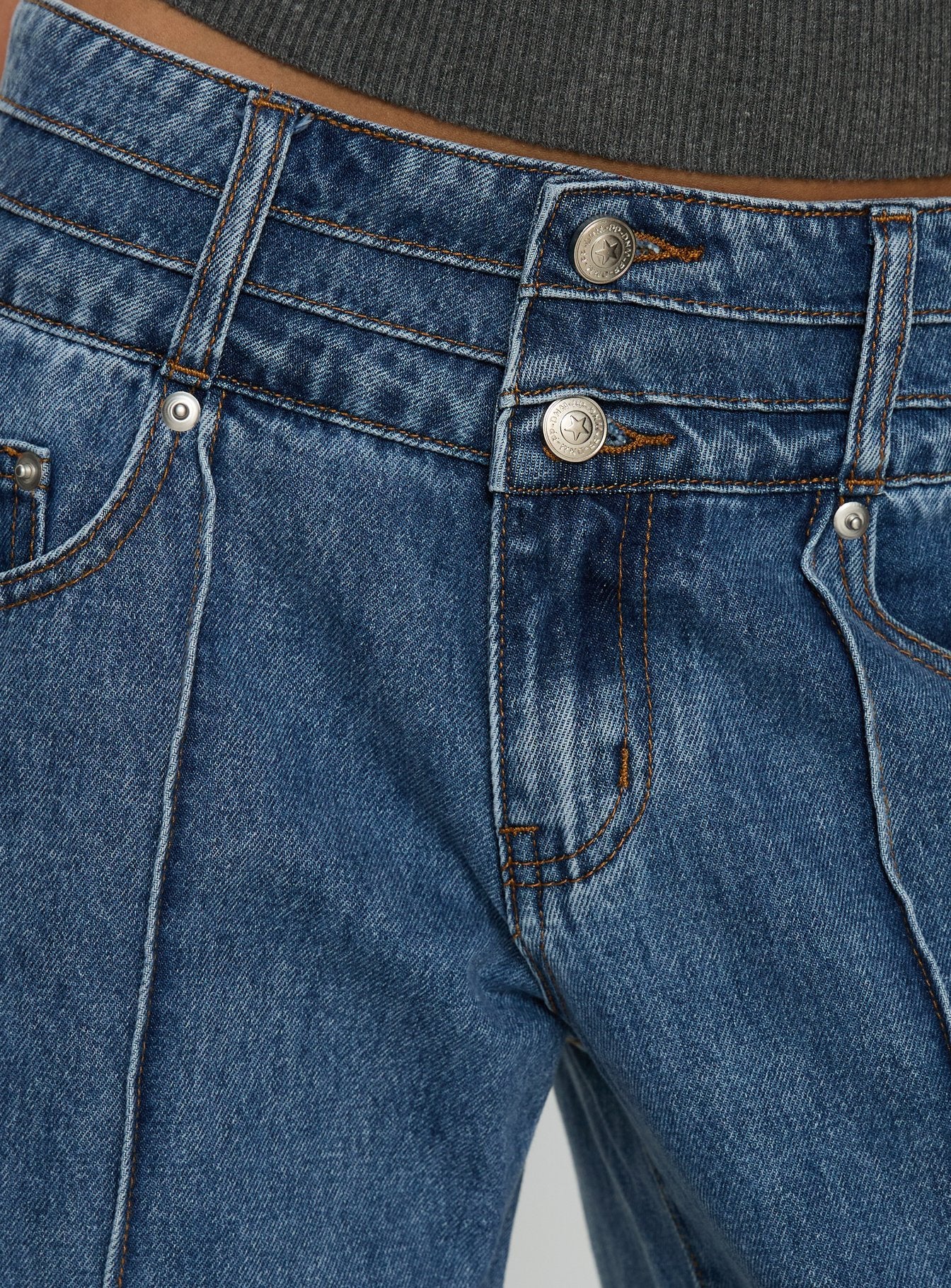 product Princess Polly Hannalee Low Rise Wide Leg Jeans Mid Blue Wash Low Rise Jeans 