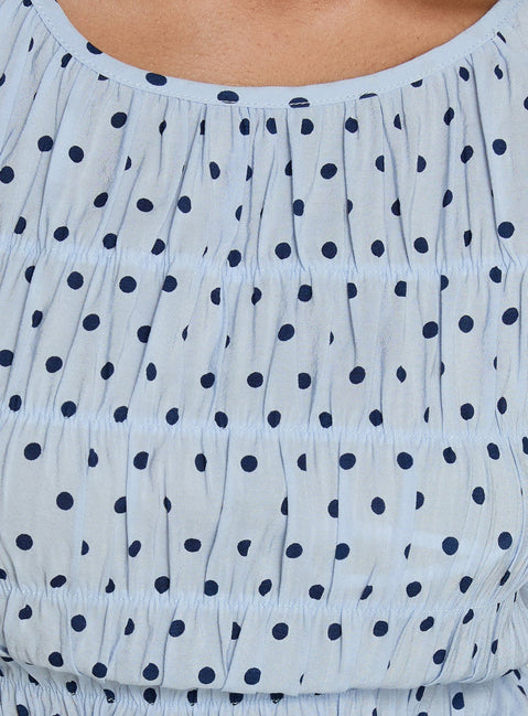 Marleene Shirred Top Blue Polka