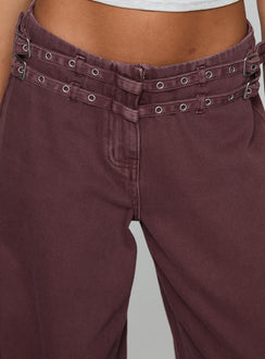 back view of model wearing Princess Polly Baccarat Belted Pant Chocolate Mid Rise 