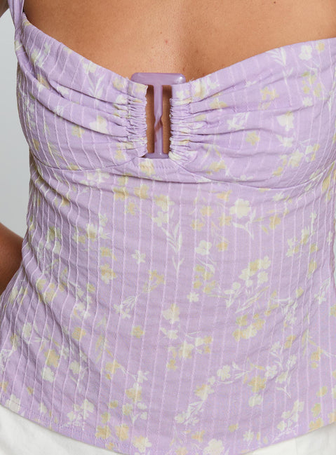 product Princess Polly Isabetta Halter Top Lilac Floral Sleeveless Sweetheart 