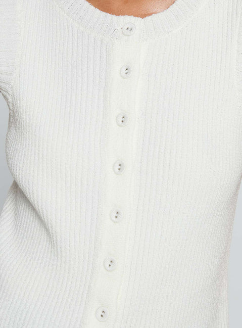 product Princess Polly Simie Button Front Rib Top White Sleeveless Crew Neck 