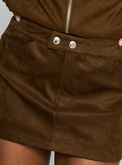 back view of model wearing Princess Polly Rhodeo Mini Skirt Brown Mini Skirts 