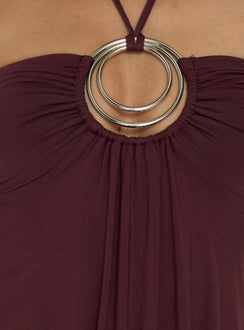 Betsey Ring Detail Tie Neck Mini Dress Burgundy