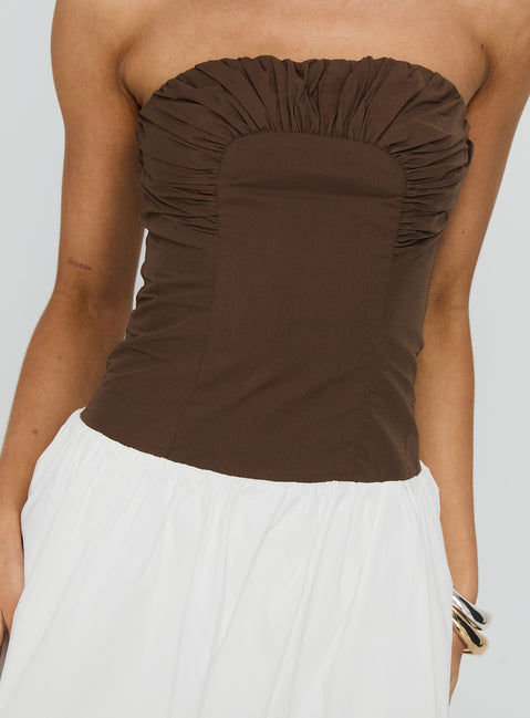 Sicialia Strapless Mini Dress Brown / White