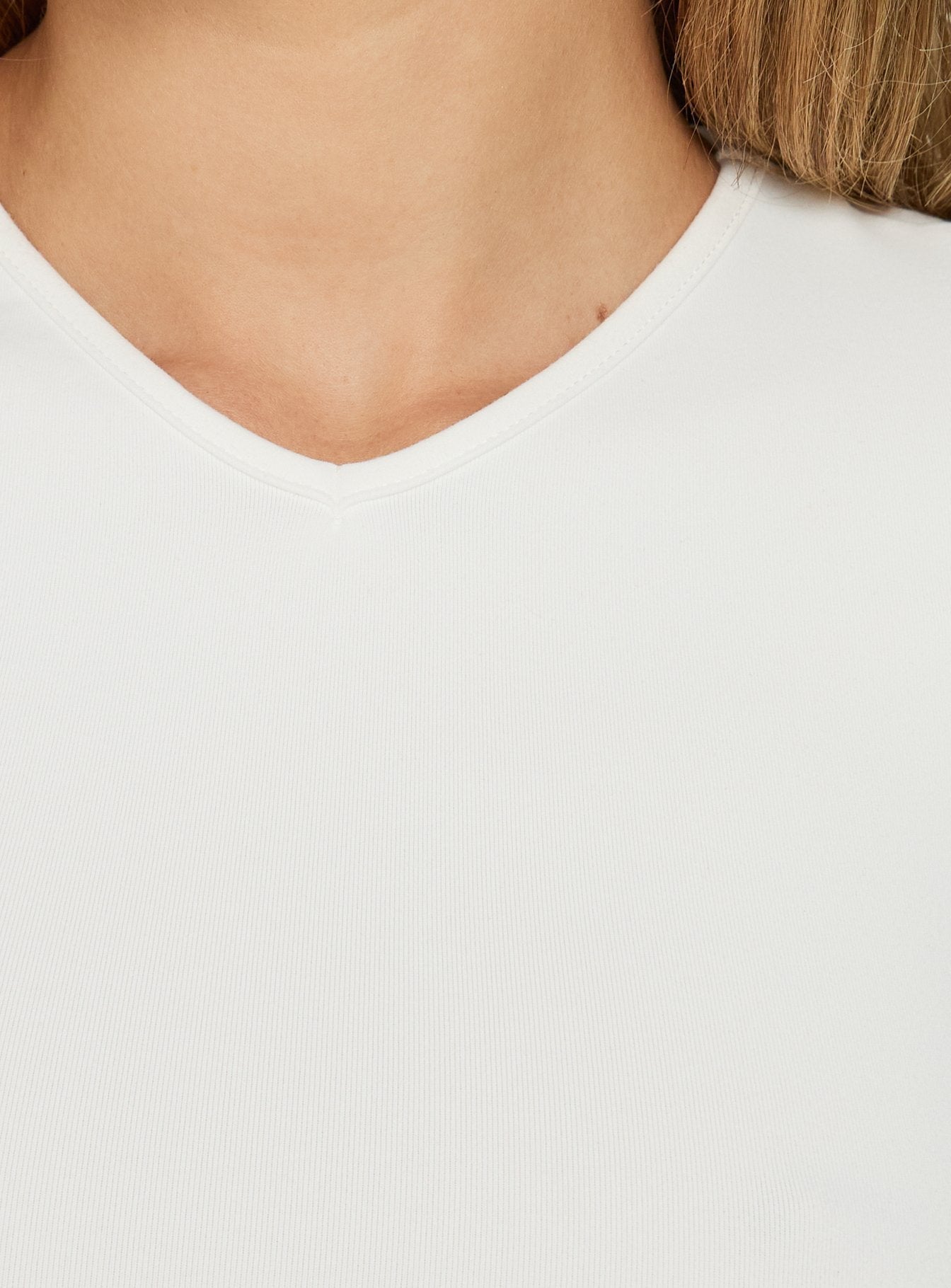 Daily Define High V Neck Short Sleeve Top White