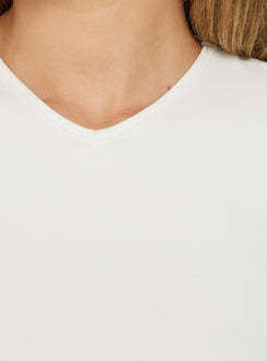 Daily Define High V Neck Short Sleeve Top White