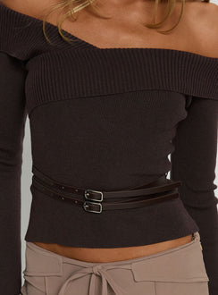 Ellenore Belt Detail Off Shoulder Top Brown