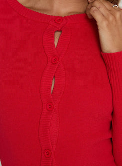 back view of model wearing Princess Polly Lauraine Cardigan Red cropped 