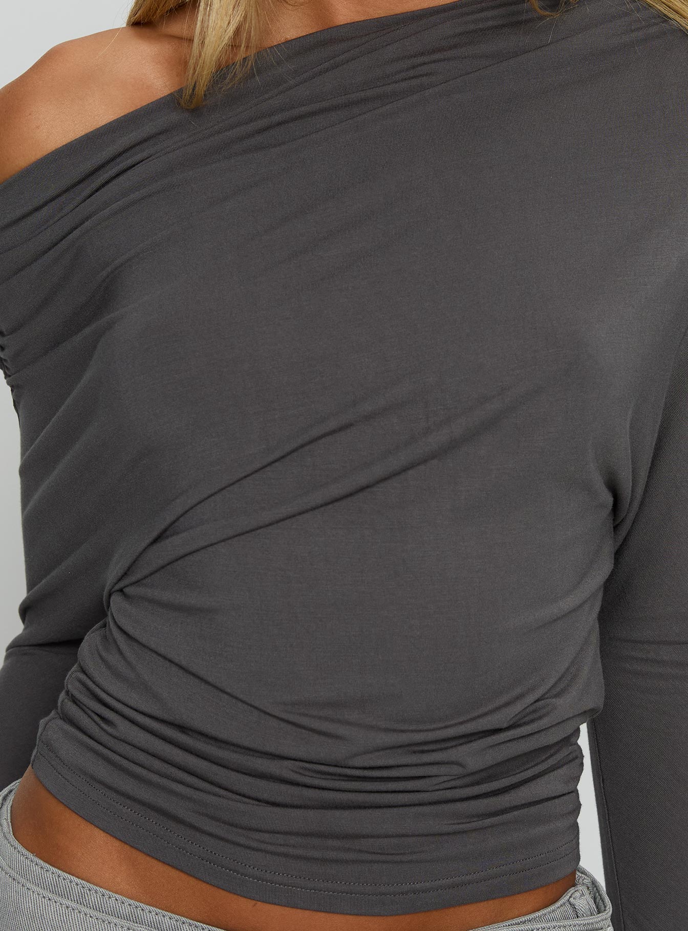 Party Hour Off Shoulder Top Charcoal