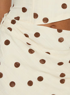 Jasira Strapless Drape Mini Dress Cream / Brown Polka Dot